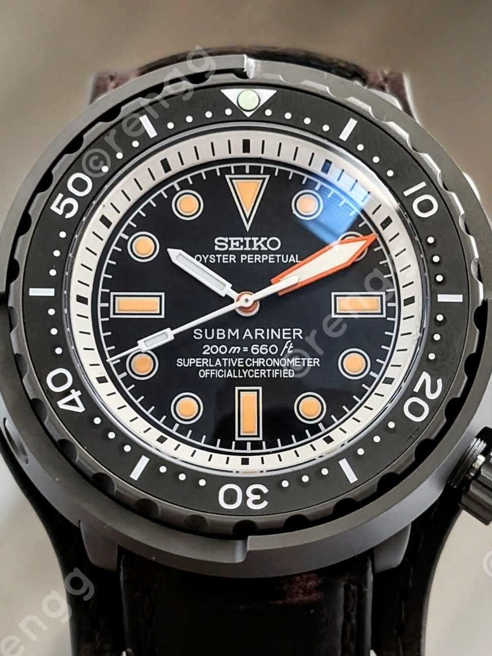 Titanium Seiko Automatic Tuna Canned Black 47mm Dive Mod Watch Sapphire ARCoated